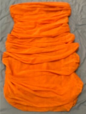 Strapless Orange Ruched Mini Dress